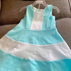 Teal and white color block dress